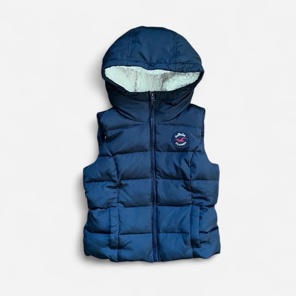 Hollister Y2K navy Sherpa lined hooded vest - Picture 1 of 5